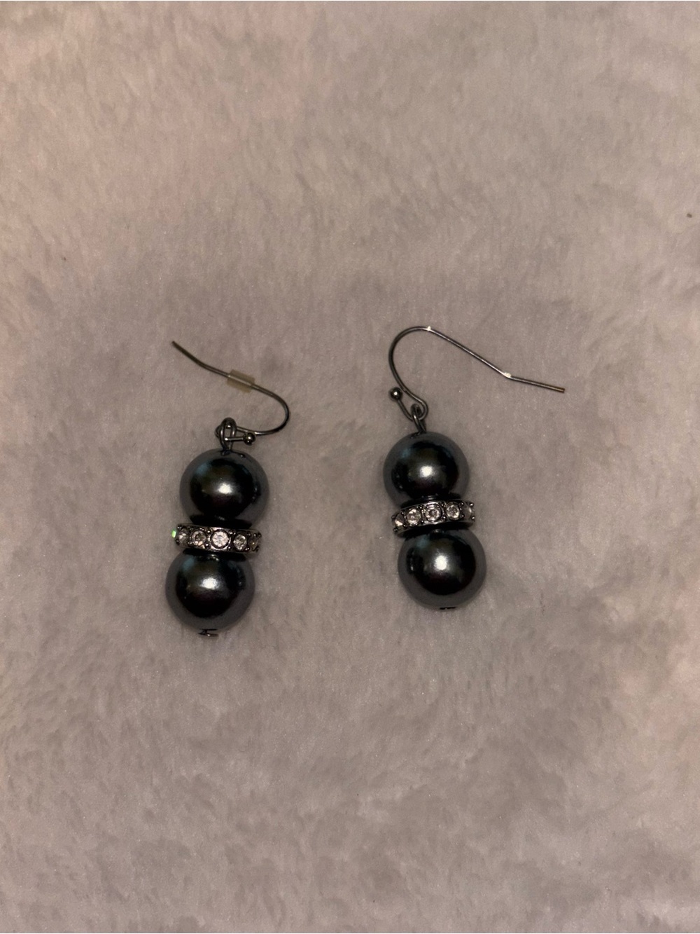 Lia Sophia Gunmetal Gray Faux Pearl Rhinestone Drop Dangle Earrings Retired